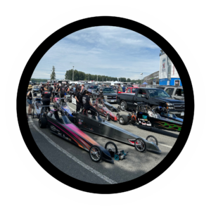 Junior Dragster Drag Racing Drivers in staging lanes