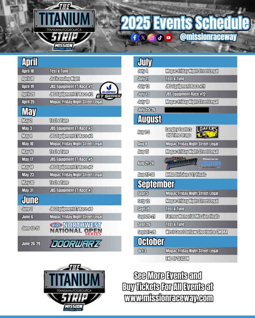 2025 Titanium Strip Season Calendar Mission Raceway Park