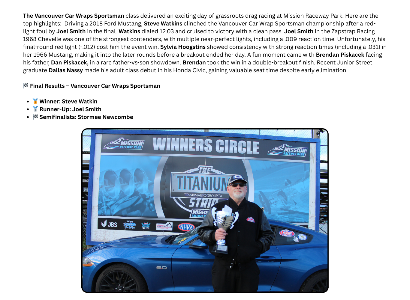 Steve Watkins - Vancouver Car Wraps Sportsman Winner