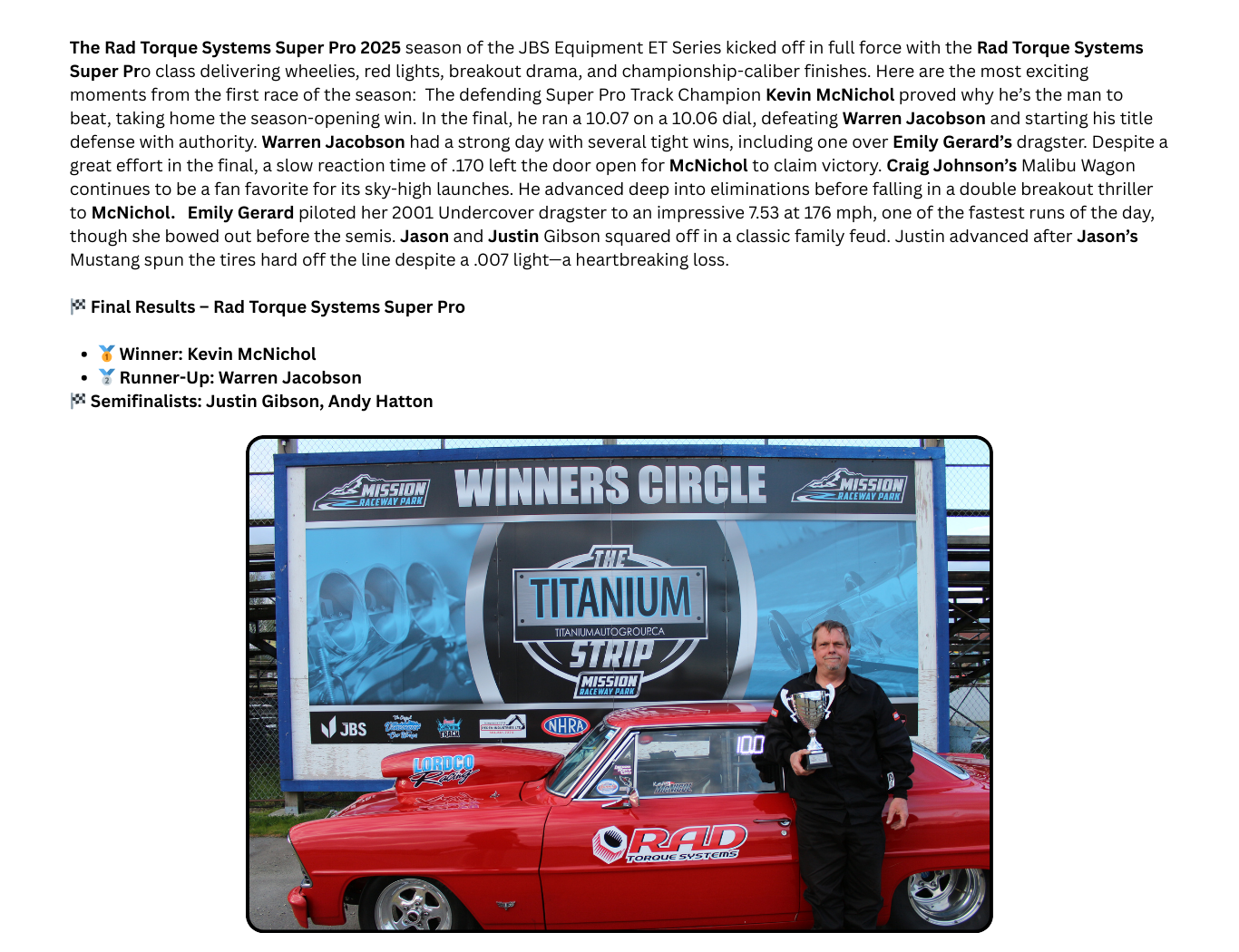 Warren Jacobson - RAD Torque Systems Super Pro Winner
