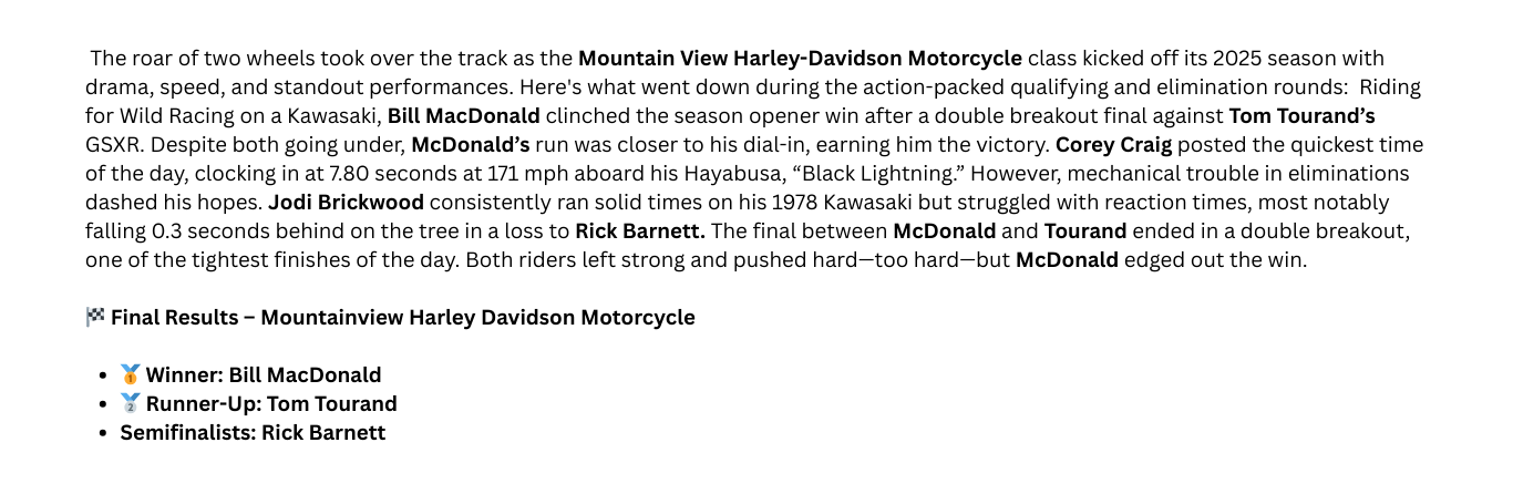 Bill MacDonald Mountainview Harley Davidson Motorcycle Winner 